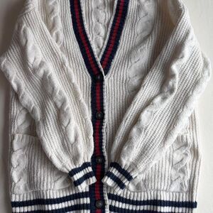 American Eagle Women's Oversized White Chunky Cable Knit Cardigan
